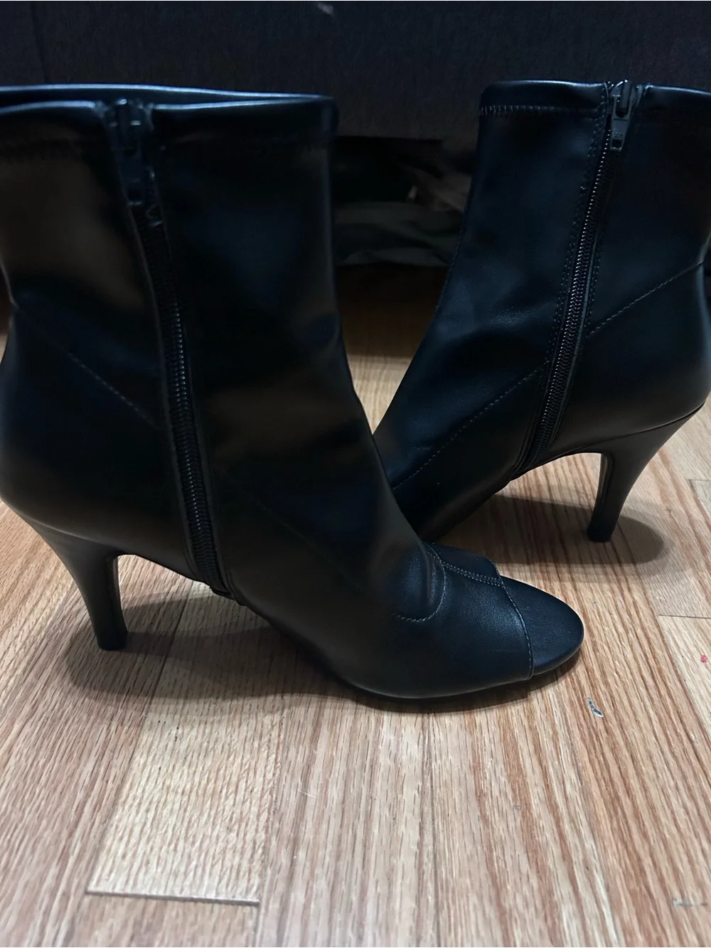 Black Open-Toe Ankle Booties with Side Zip