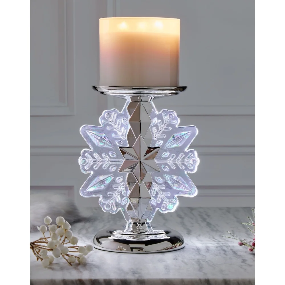 Bath & Body Works Snowflake Illuminating Light Up Glass Candle Holder New RARE