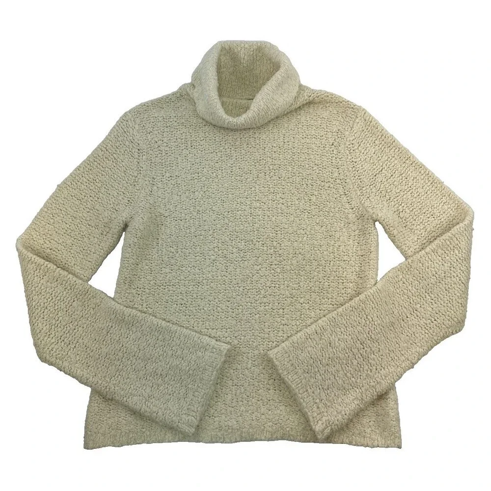 J Crew Cream Turtleneck‎ Sweater Bell Sleeve Pullover Vintage Wool Womens Medium