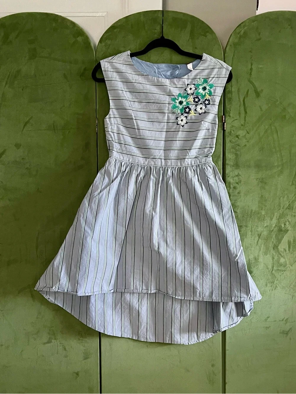 Tea Girls' Blue Striped Floral Appliqué Dress