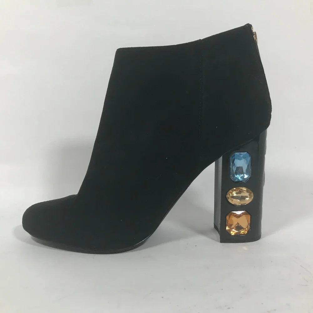 Shoedazzle Cassey Womens Size 9 Ankle Bootie Black Faux Suede Jeweled 4.5in Heel