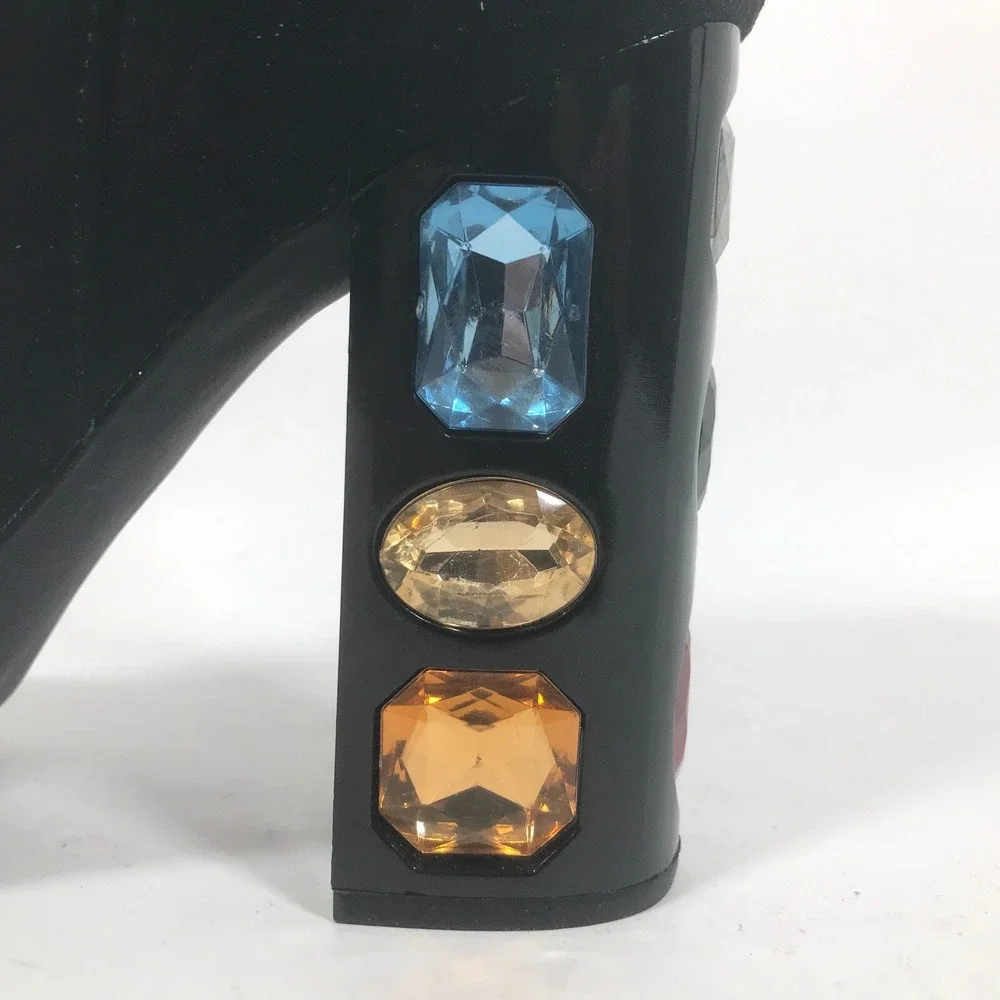 Shoedazzle Cassey Womens Size 9 Ankle Bootie Black Faux Suede Jeweled 4.5in Heel