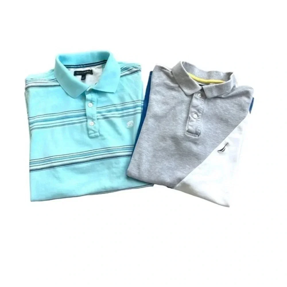 Bundle of 2 men’s polo style shirts Banana Republic & Nautica blue white Medium