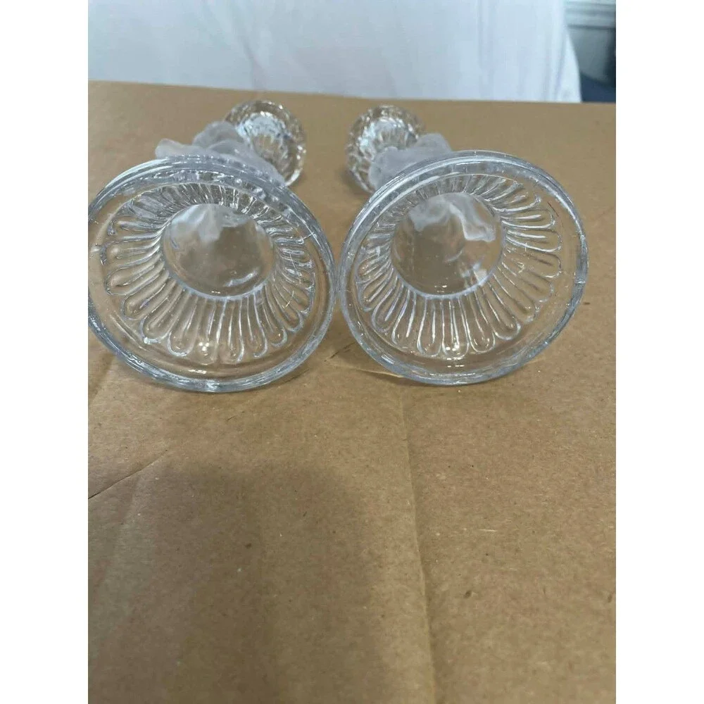 Cherub Candlestick Holders Set of 2 Clear Frosted Glass Angel‎ Decor