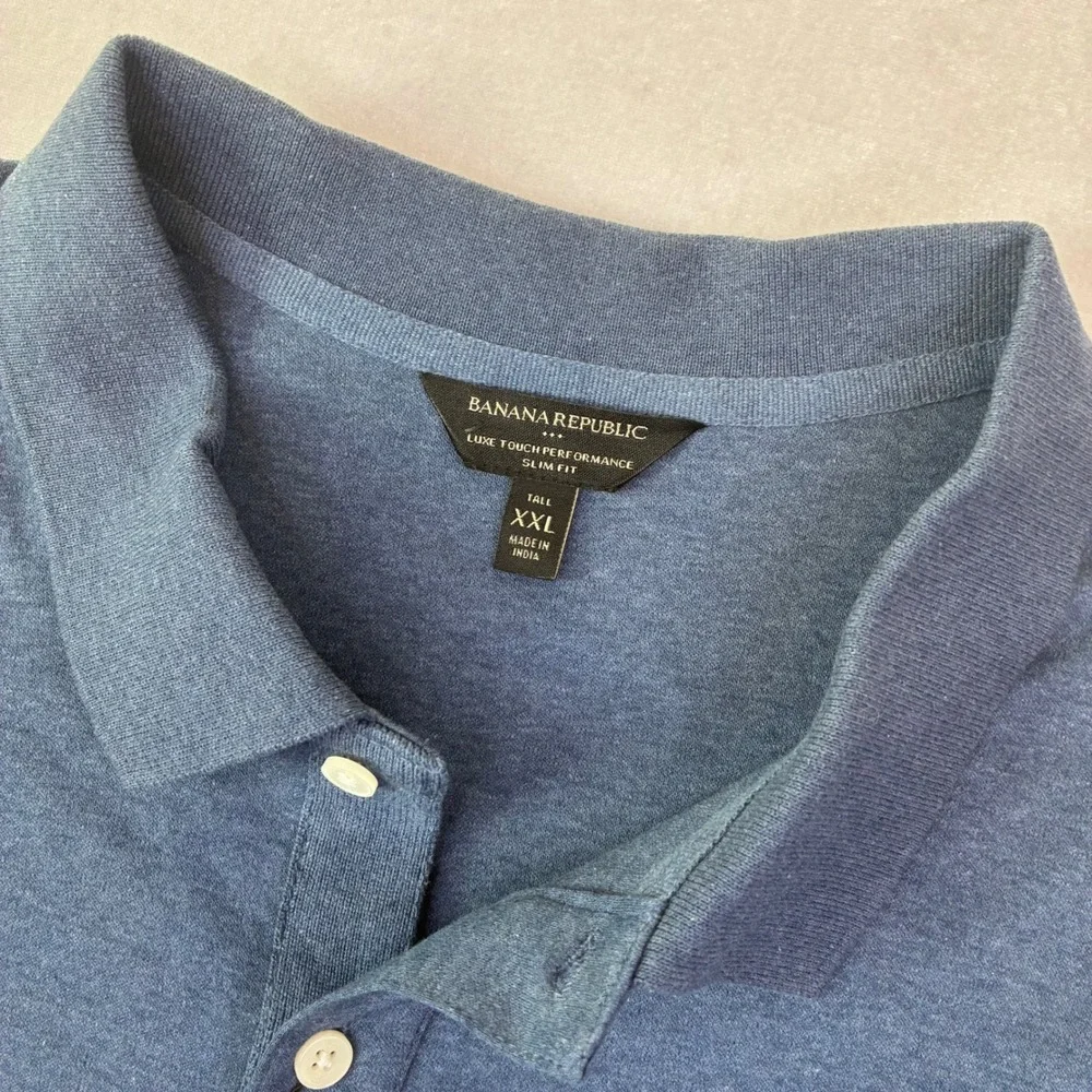 Banana Republic Polo Shirt Men XXL Tall Blue Luxe Touch Slim Fit NEW
