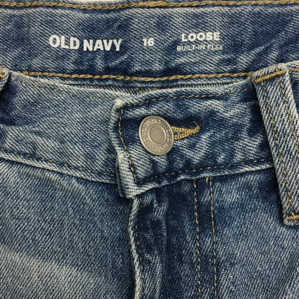 Old Navy Girl's Jeans Loose Straight Leg Distressed Stretch size 16 length 29