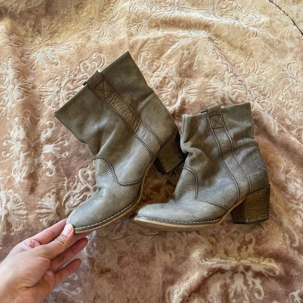 Sundance Leather Ankle Boots Women's‎ Taupe Stacked  Western boho Size 37