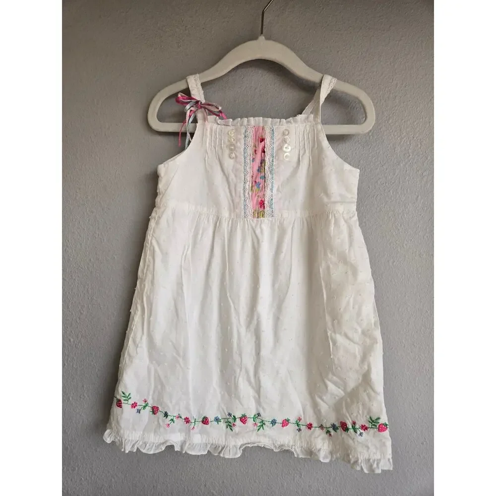 Flapdoodles White Swiss Dot‎ Embroidered Strawberry Sundress 24M