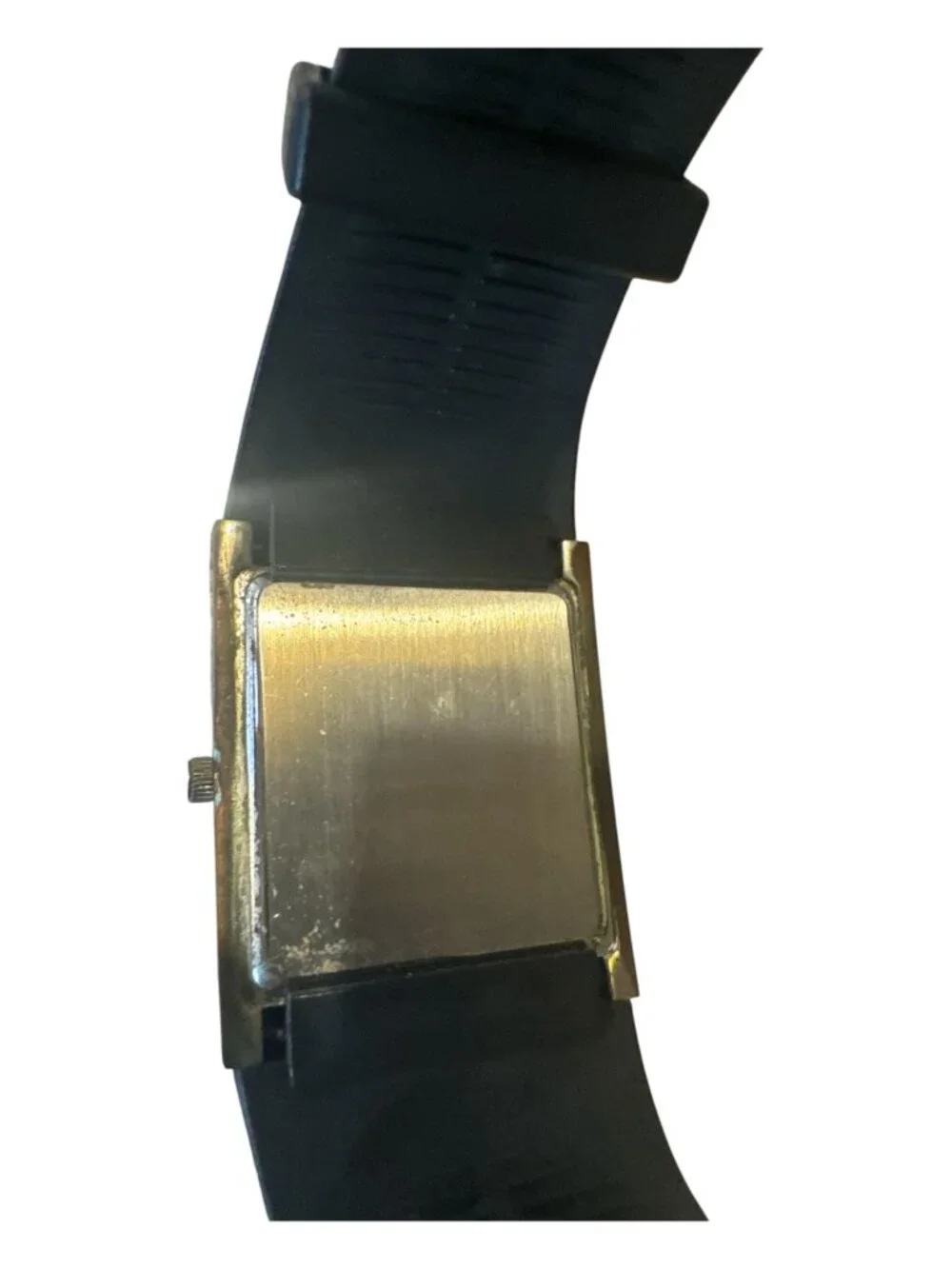 Rectangular Black Quartz Watch With Gold Hands & Silicone Band