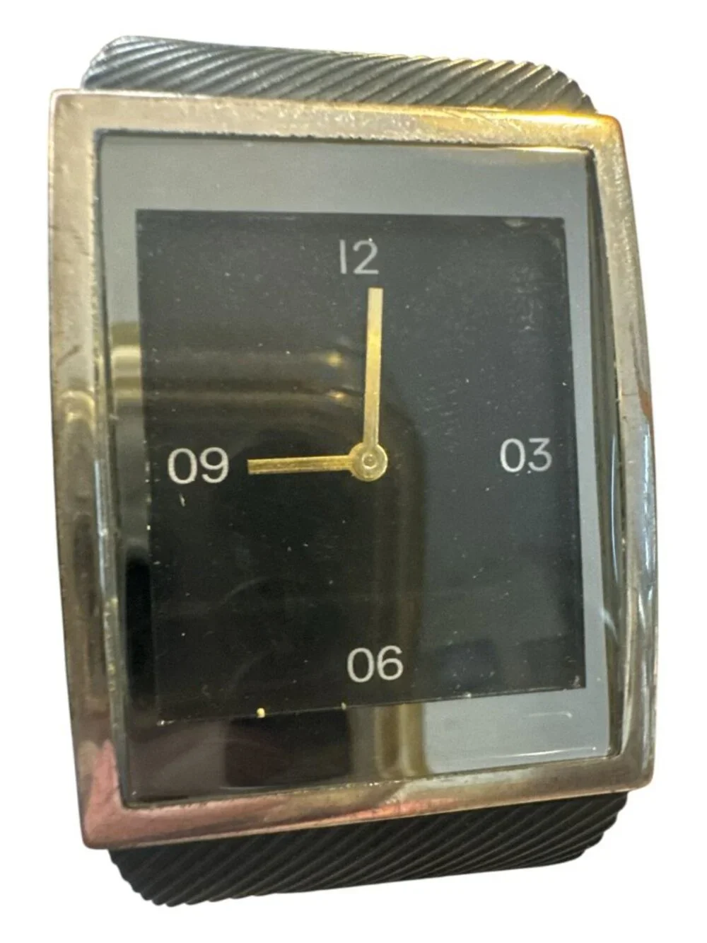Rectangular Black Quartz Watch With Gold Hands & Silicone Band