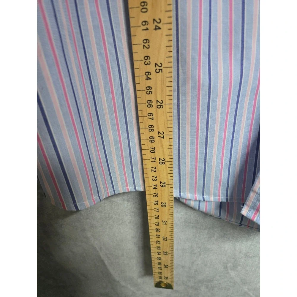 Banana Republic Mens Non Iron Slim Fit Dress Shirt Blue Pink Striped L 16-16.5