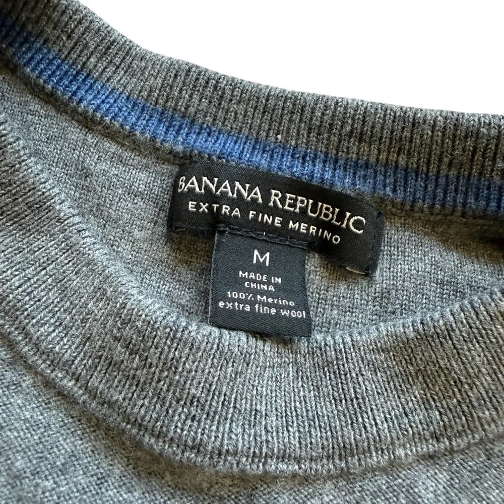 Banana Republic 100% Merino Wool Sweater Gray Striped Crewneck Minimalist M