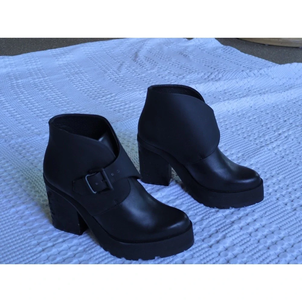 Miista Heeled Ankle Platform Boots FLAWS Black Size 8.5 US 39 EU