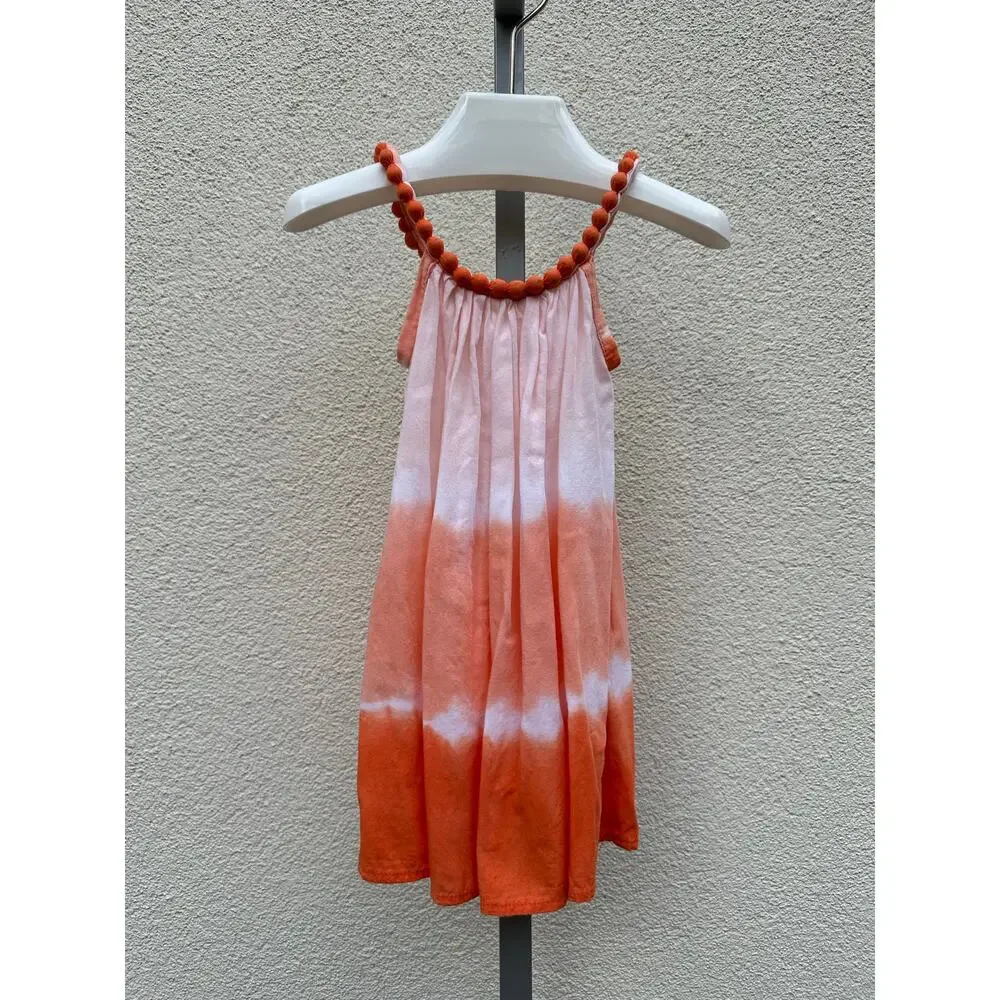 Kembali Tie Dye Dress Necklace Detail Set of 2, Baby Size XS(2T), Pink/ Orange