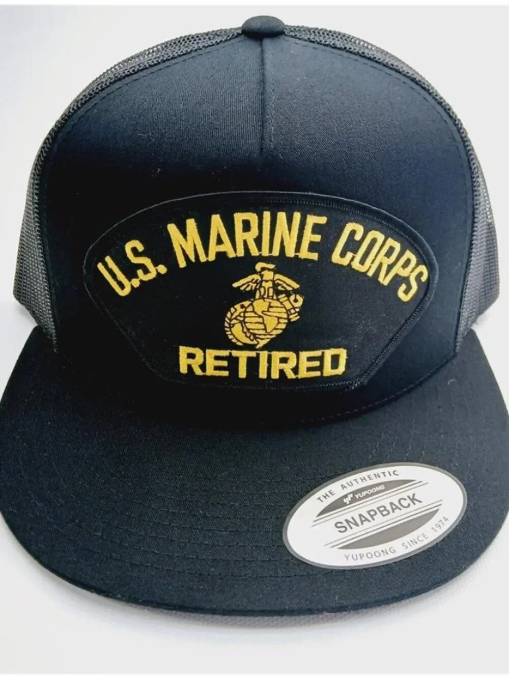 Retro US Marine Corps Retired Embroidered Patch Hat Yupoong Flat Bill Snapback