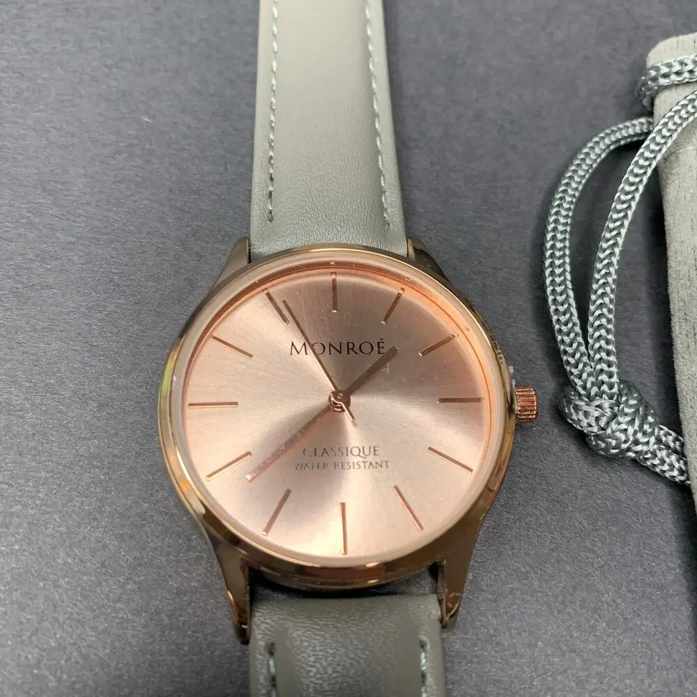 Monroe SOLÉROSE Minimalist Watch – Rose Gold Face & Charcoal Leather Strap