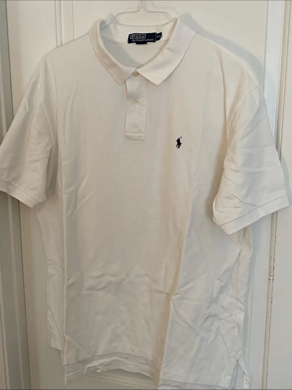 Polo by Ralph Lauren White Polo Shirt with Navy Pony Logo Size XXL