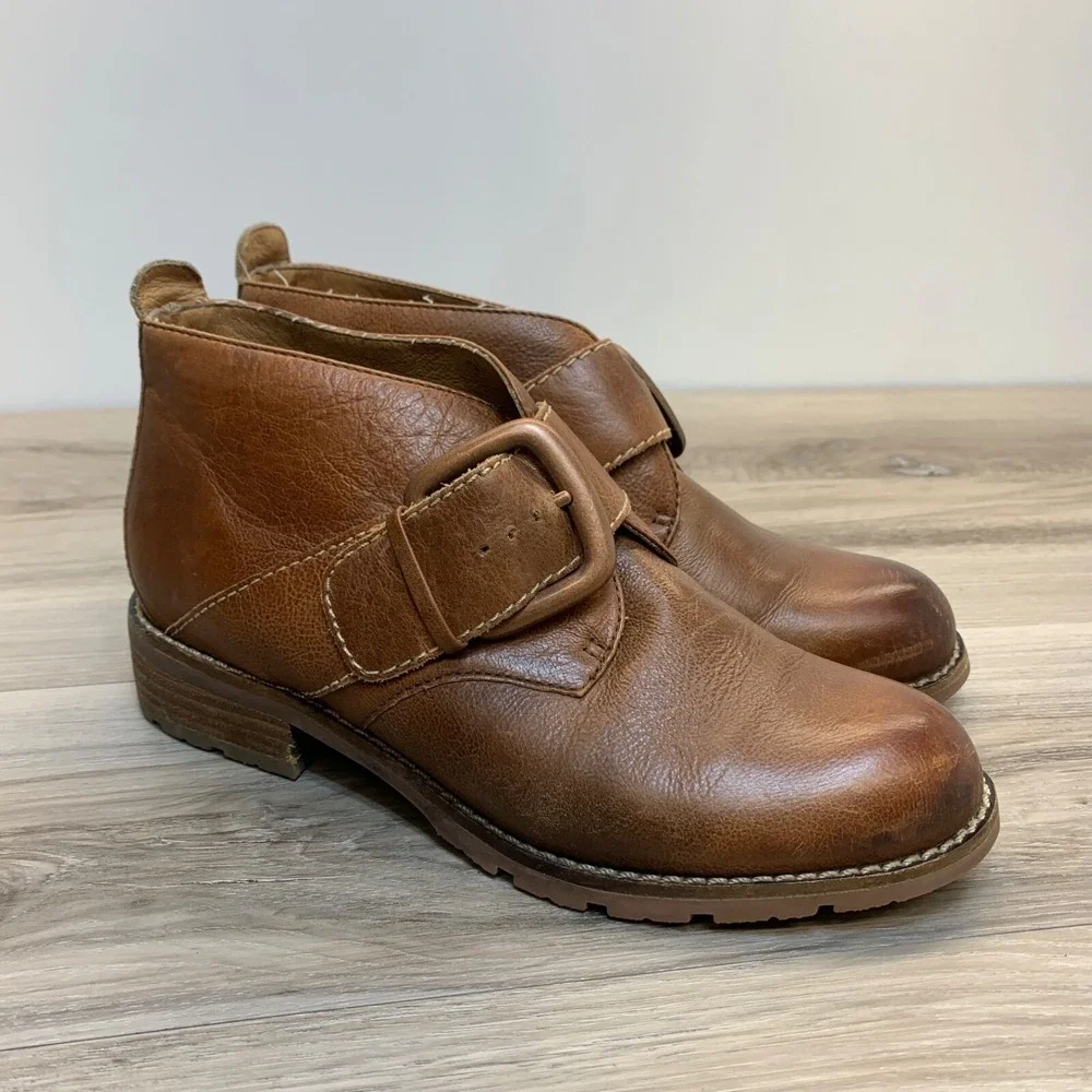 Sofft Womens 7 M Leather Boone Boots Brown  Tobacco Ankle Buckle Chelsea 1416640