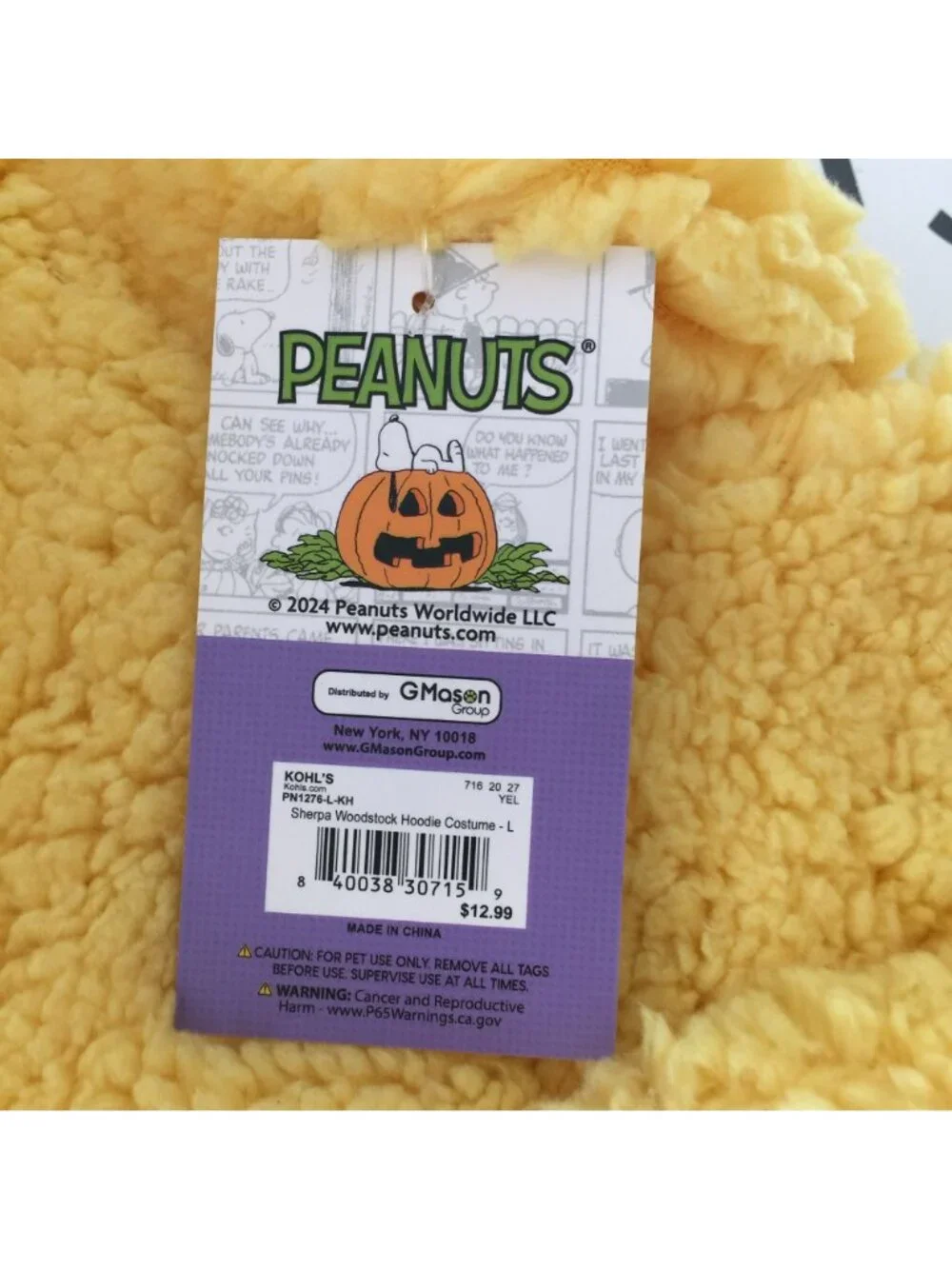 Peanuts WOODSTOCK Yellow Sherpa Large Dog Costume