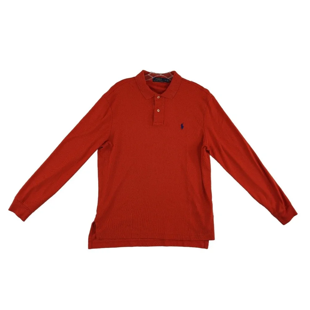Polo Ralph Lauren 100% Cotton Polo Shirt Men's Size Large Orange Long Sleeve