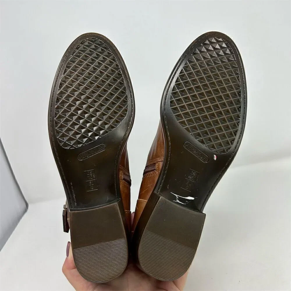 Aerosoles Women's My Time Brown Leather Ankle Boots Size 10 Zip Buckle Mid Heel