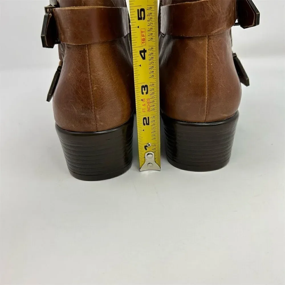 Aerosoles Women's My Time Brown Leather Ankle Boots Size 10 Zip Buckle Mid Heel