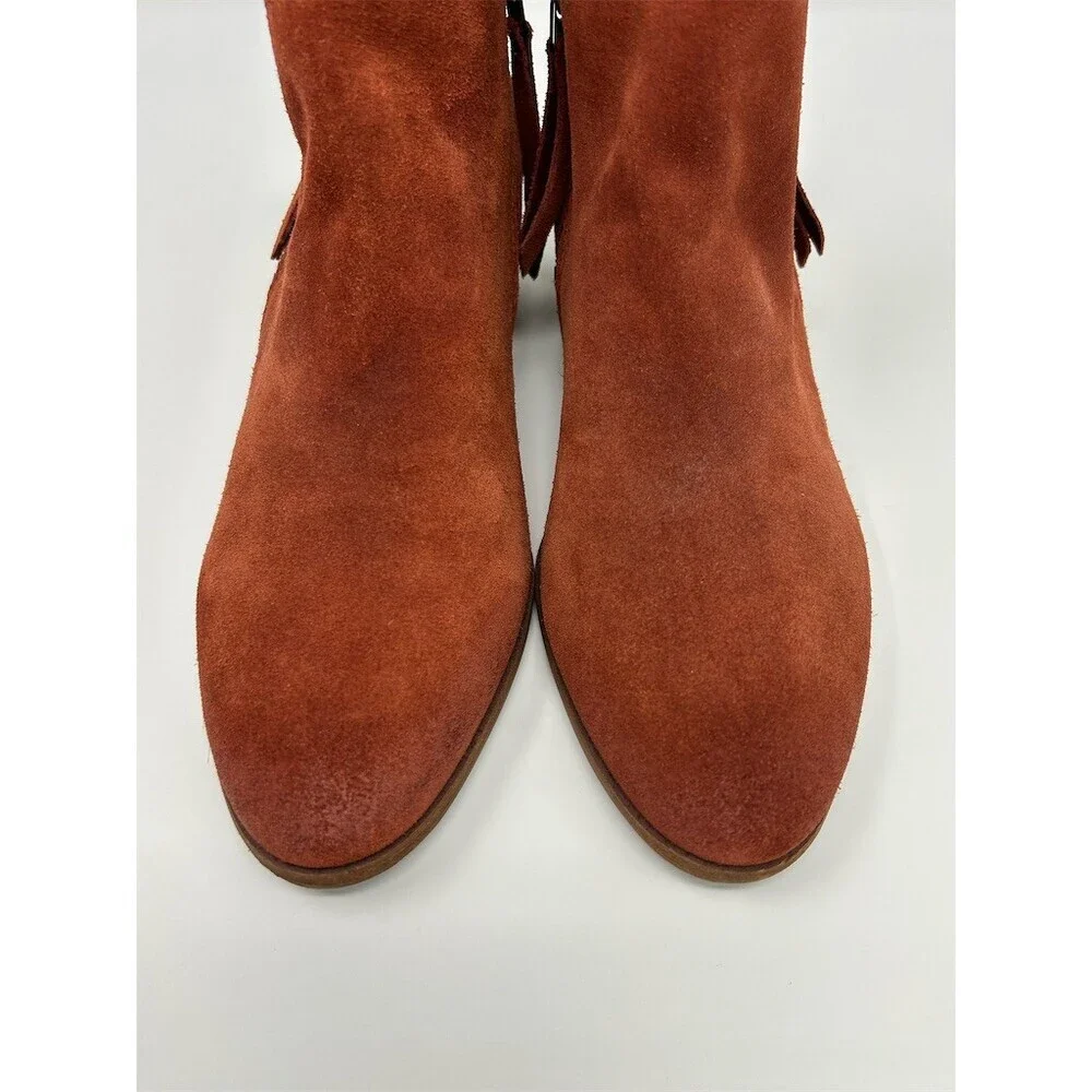 Sam Edelman Womens Ankle Booties Rust Red Side Zip Tassel Block Heel Almond 10