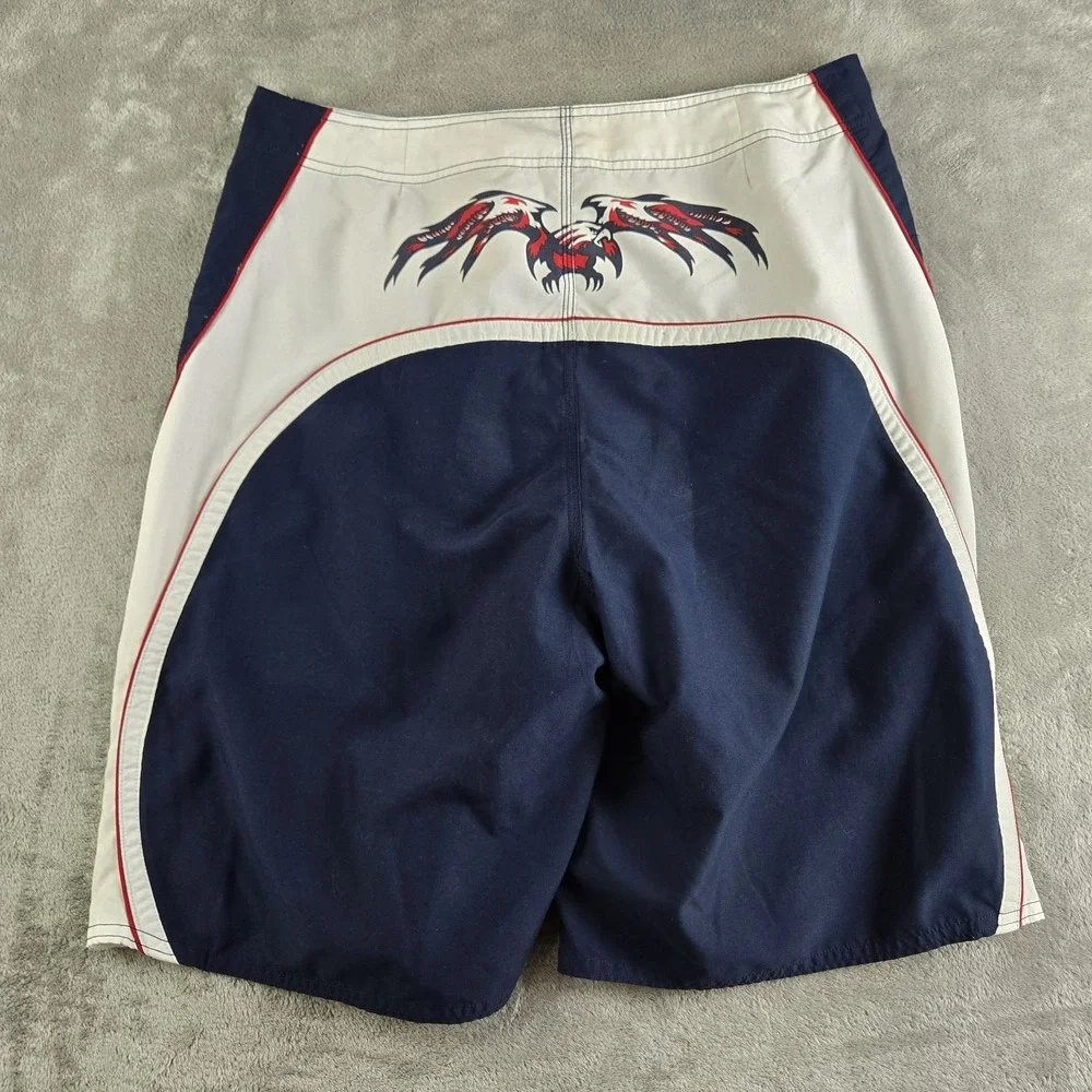 Old Navy Board Shorts Mens Large Navy Blue White Drawstring Swim Surf Heavy Duty