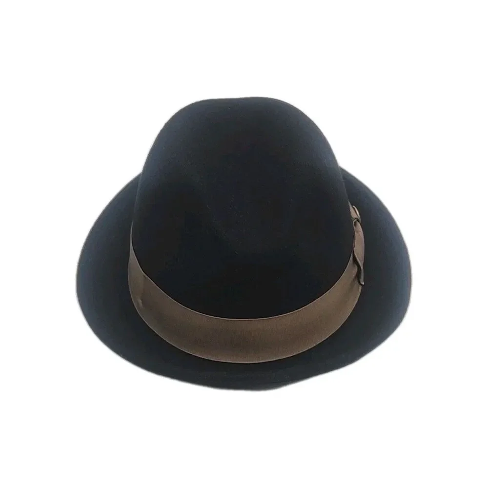 Goorin Bros Fedora Hat 100% Wool Black Brown Ribbon Band Men Sz Large USA Made