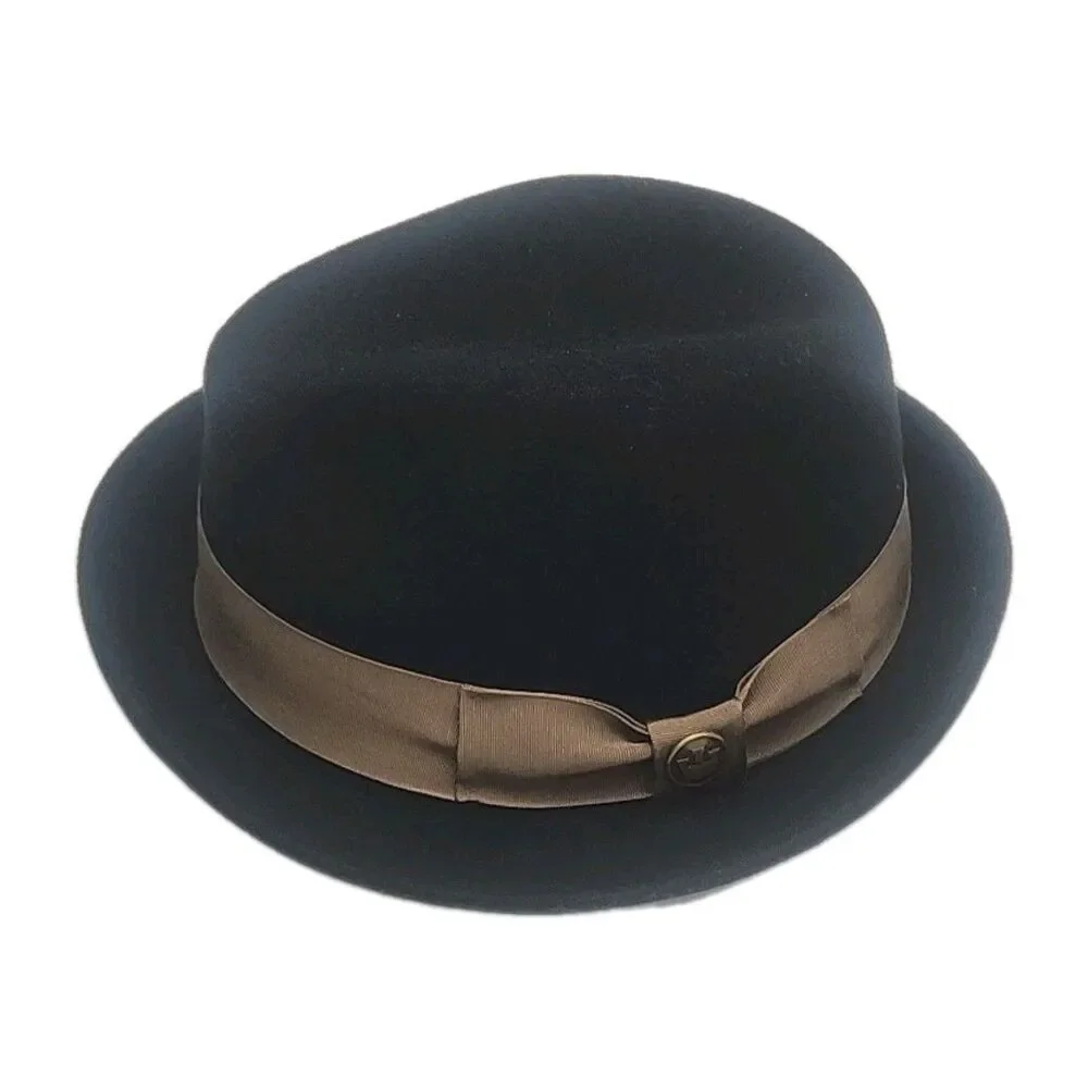 Goorin Bros Fedora Hat 100% Wool Black Brown Ribbon Band Men Sz Large USA Made