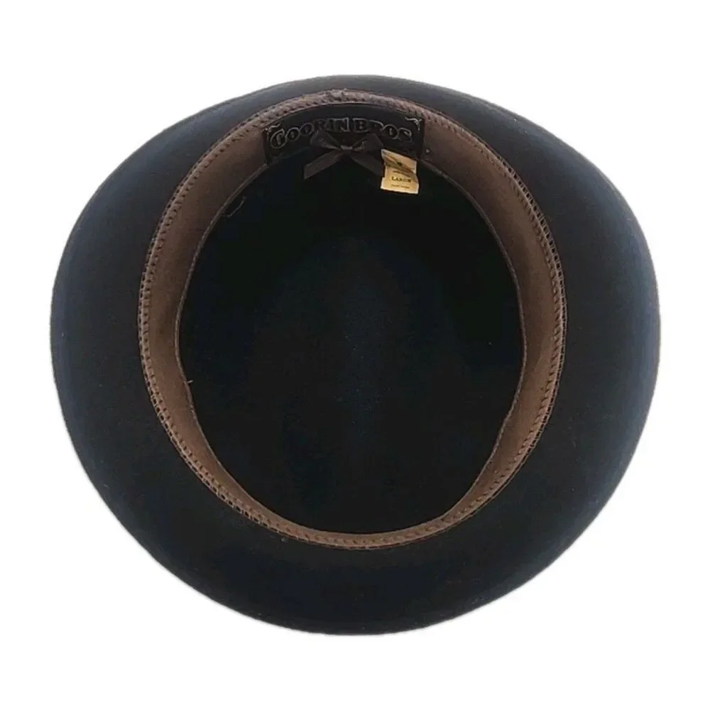 Goorin Bros Fedora Hat 100% Wool Black Brown Ribbon Band Men Sz Large USA Made