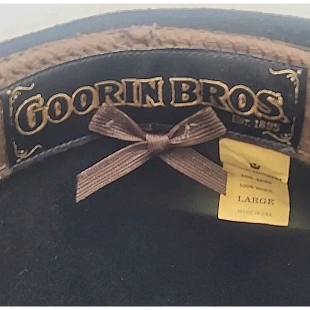 Goorin Bros Fedora Hat 100% Wool Black Brown Ribbon Band Men Sz Large USA Made