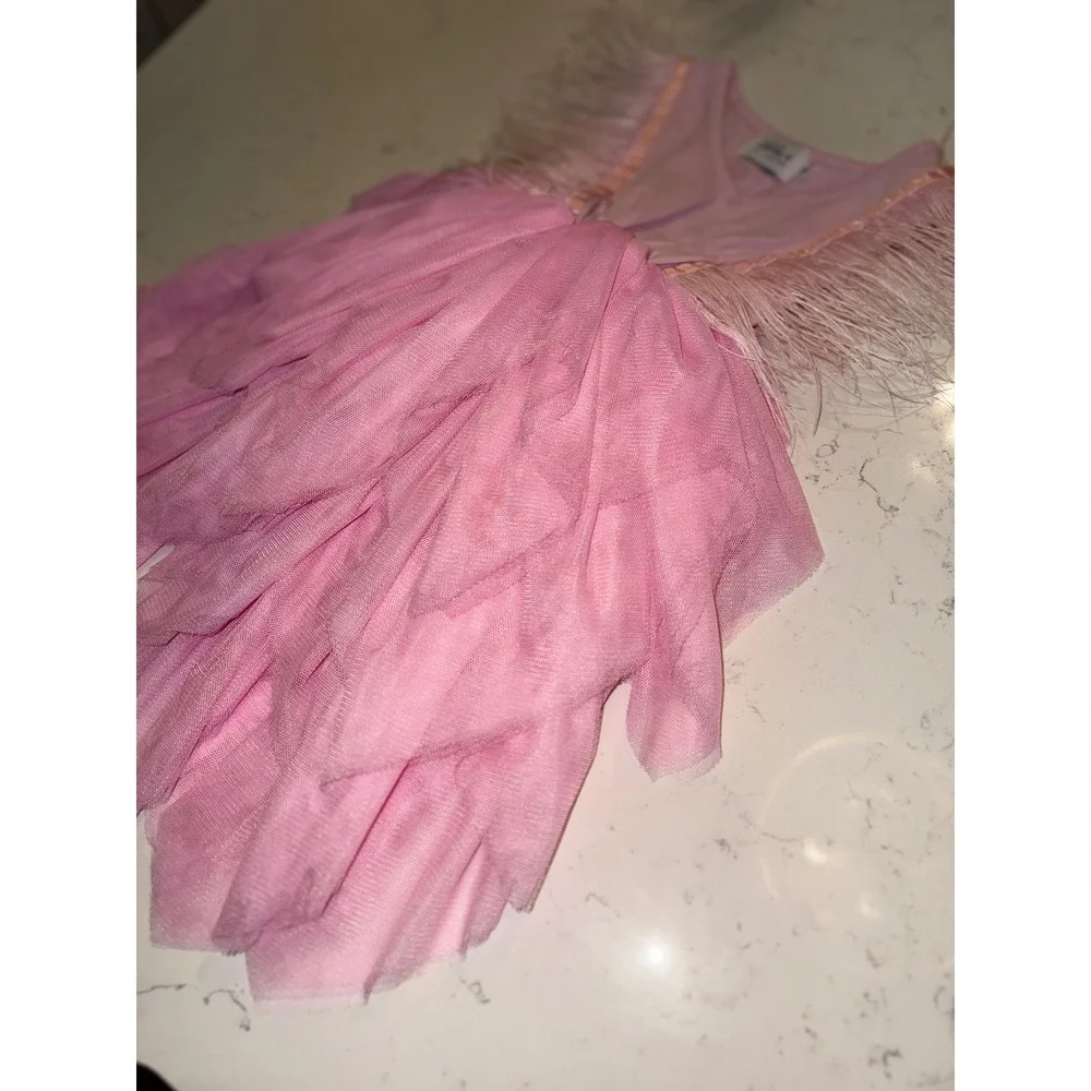 Lola + The Boys Pink Feather Tutu Dress Kids Size 2 Tulle‎ Tiered Party Dress