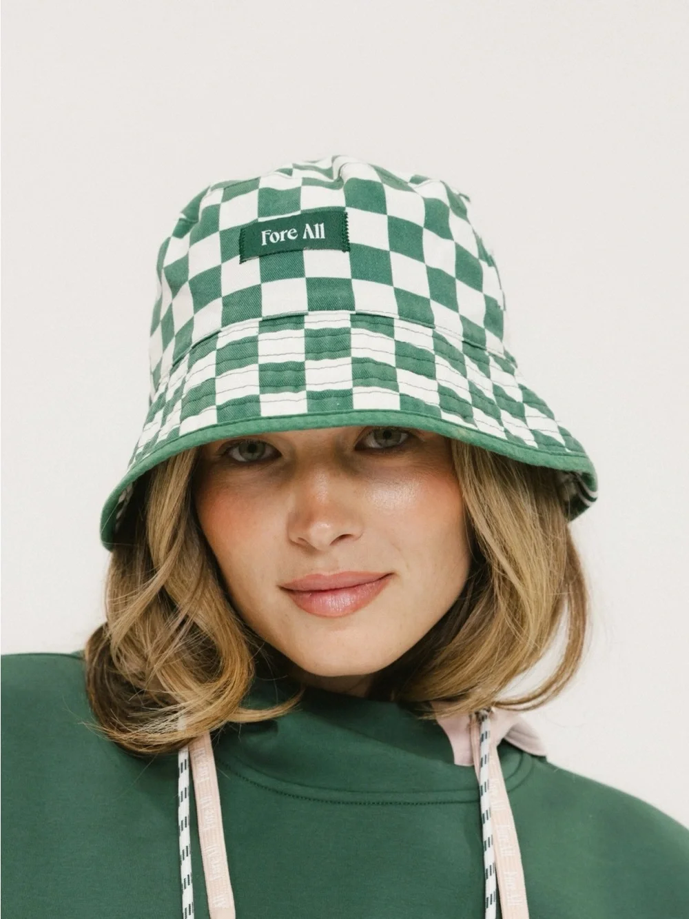 Fore All Green & White Checkerboard Bucket Hat Golf Hat