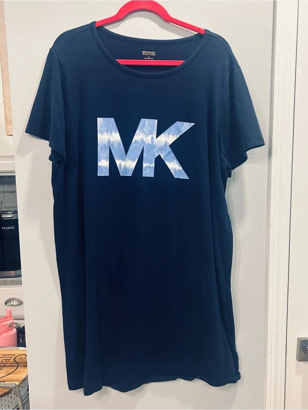 Michael Kors Navy Blue Tee Dress with Light Blue MK Logo 2X
