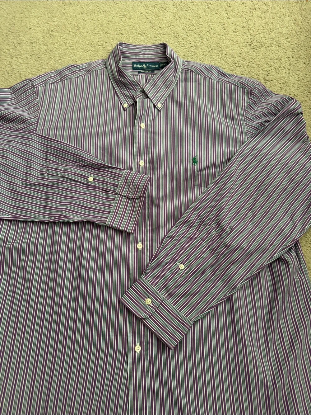 Polo by Ralph Lauren Purple and Green Striped Button-Down Shirt