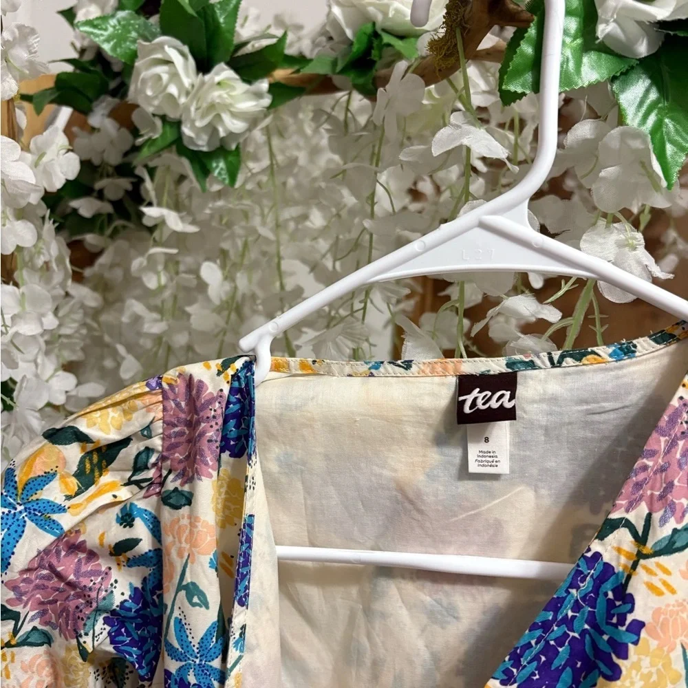 Tea Collection Multicolor Floral Puff Sleeve Dress 🫖 100% Cotton