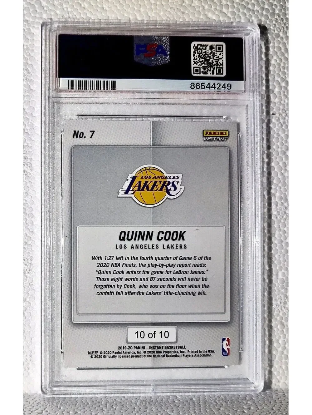 Quinn Cook 2020 Panini LA Lakers NBA Champions #7 Green Card 10/10 PSA 9 Mint