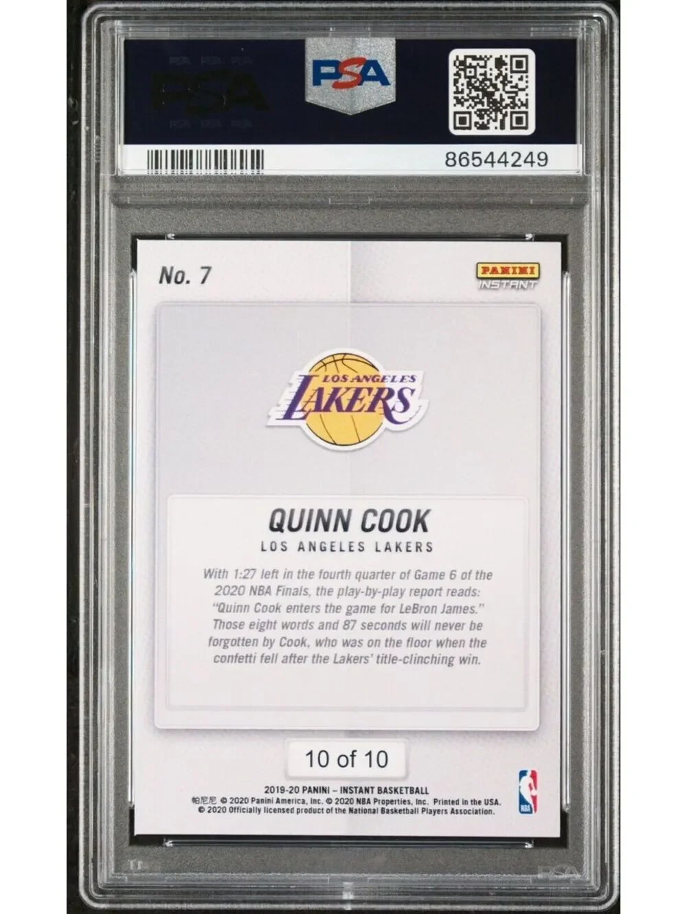 Quinn Cook 2020 Panini LA Lakers NBA Champions #7 Green Card 10/10 PSA 9 Mint