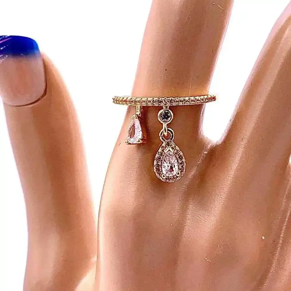 drop‎ Cubic zirconia dangle band ring plated gold
