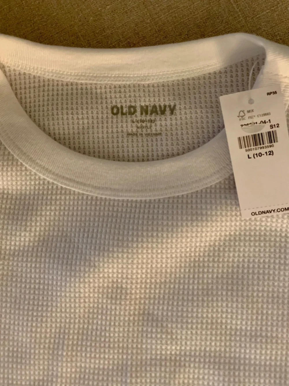 NWT Old Navy Kids White Waffle Knit Thermal Long Sleeve Tee L 10-12