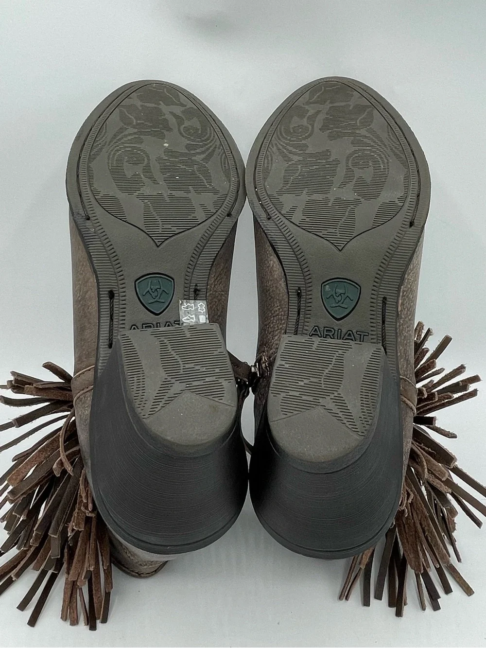 Ariat Duchess Taupe Fringe Western Leather Ankle Boots.