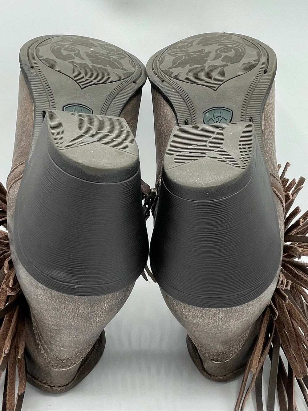 Ariat Duchess Taupe Fringe Western Leather Ankle Boots.
