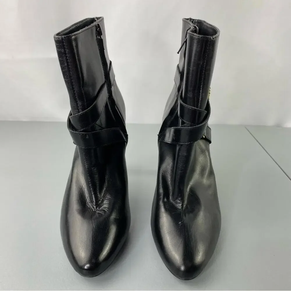 Ralph Lauren Laurie black leather ankle boots with gold tone hardware, 6B