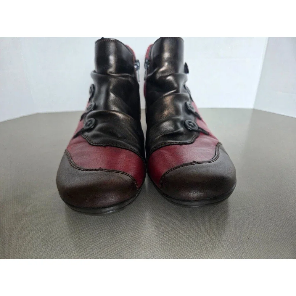 Remonte Dorndorf Red Heeled Leather Lace up Booties Boots Side Zip Womens 37
