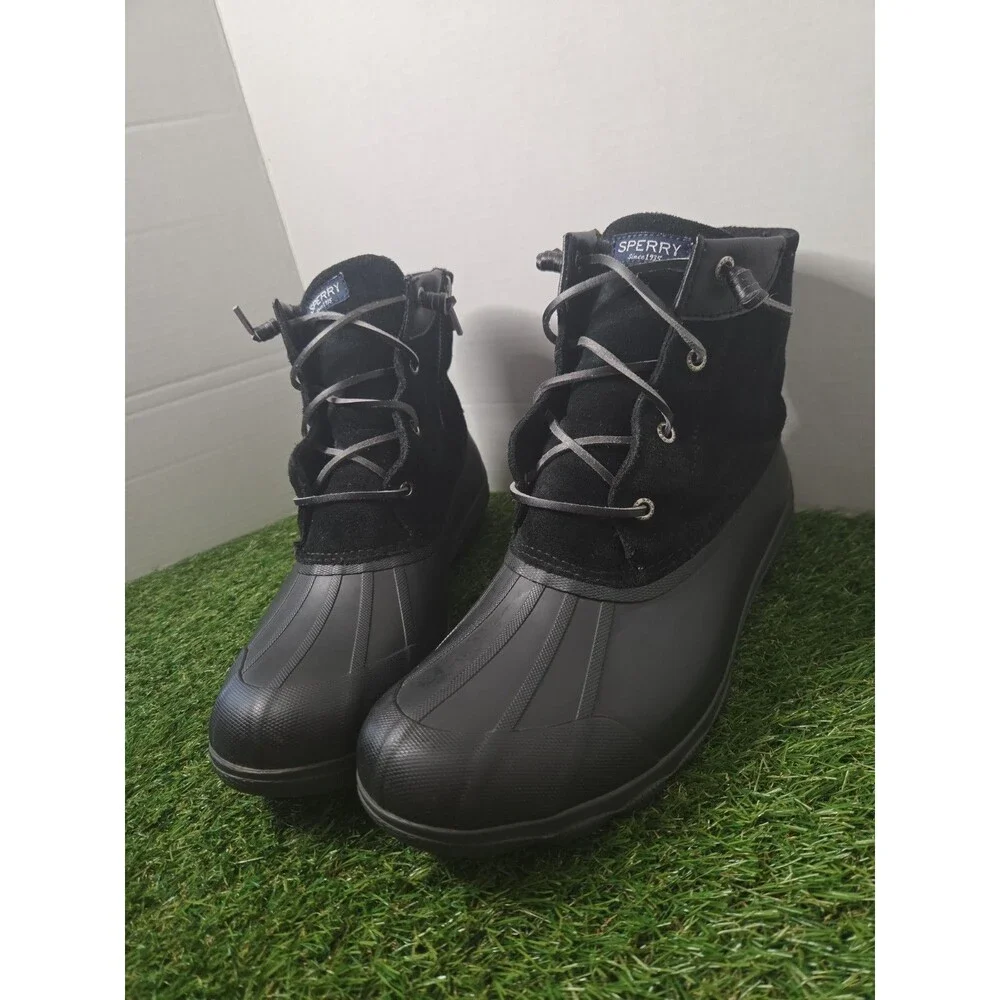 Sperry Women's Saltwater Rain Boot Black Leather STS88108 Size 12