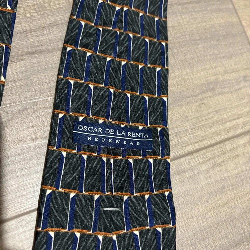 Oscar de la Renta Vintage‎ Silk Geometric Print Tie green blue