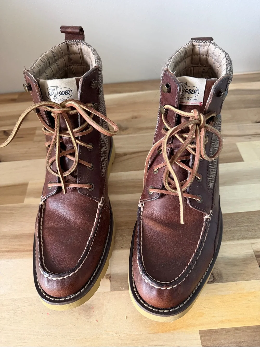 Sperry Top-Sider Men’s Leather & Herringbone Tweed Moc-Toe Boot Size 8