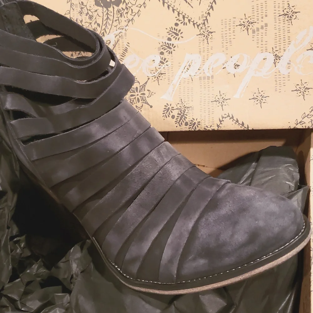 Free People New Boots HYBRID Strappy Suede Leather Booties NIB BLACK Women's 10