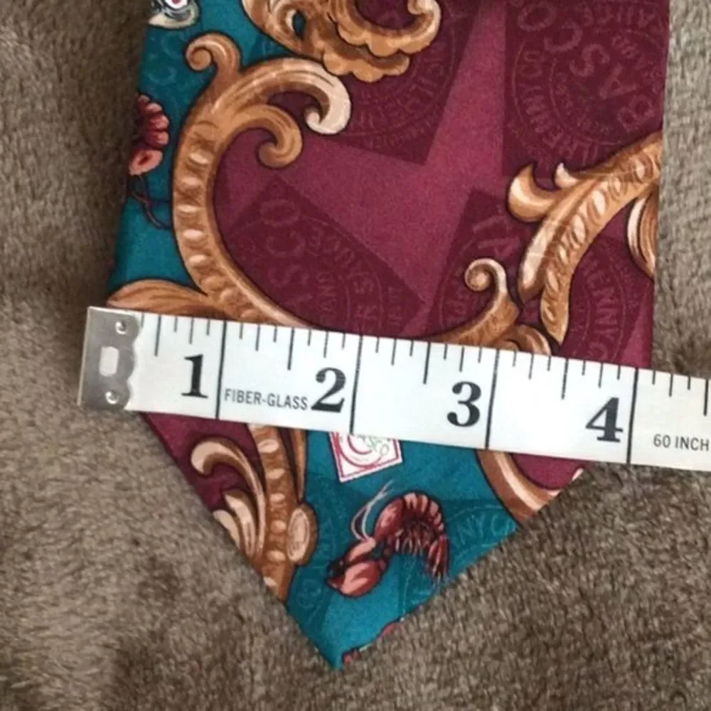 Tabasco Burgundy Teal Gold 100% Silk Tie NWOT